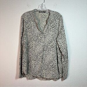 M&S Collection Natural Mix Animal Print Long‎ Sleeve Collared Top Womens Size 12